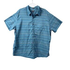Eddie Bauer Cotton Button-Up Shirt Men's 2XL Blue Striped Short Sleeve Casual